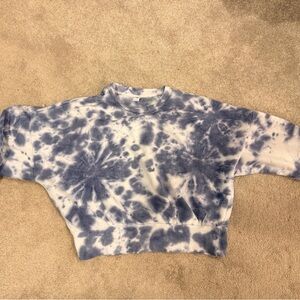 Old Navy Light Blue and White Tie-Dye Crew Sweatshirt